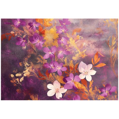 Papier peint panoramique fleurs rose doré intissé 200x140 cm mural salon chambre déco murale