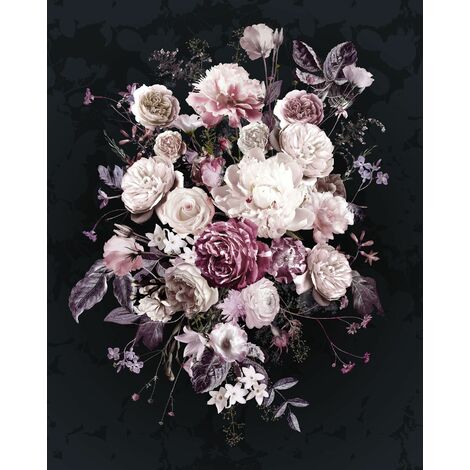papier peint panoramique fleurs rose et noir  - Komar