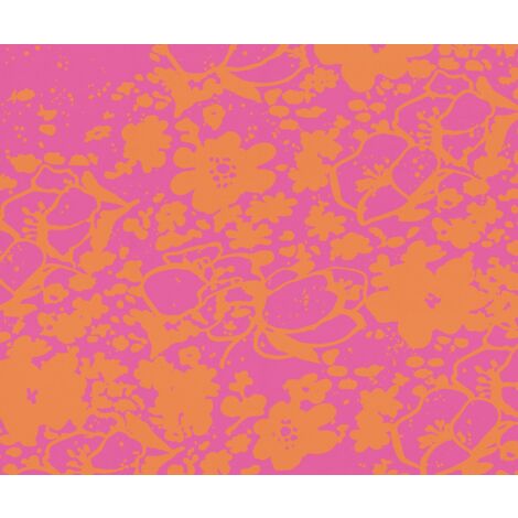 papier peint panoramique fleurs rose et orange  - Komar