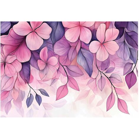 Papier peint panoramique fleurs rose violet intissé 150x105 cm mural salon chambre petit format