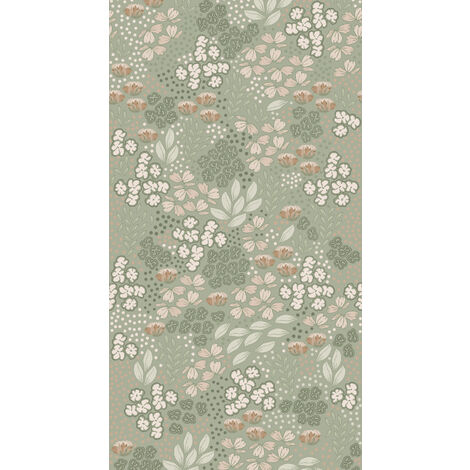 papier peint panoramique fleurs vert menthe grisé  - ESTAhome