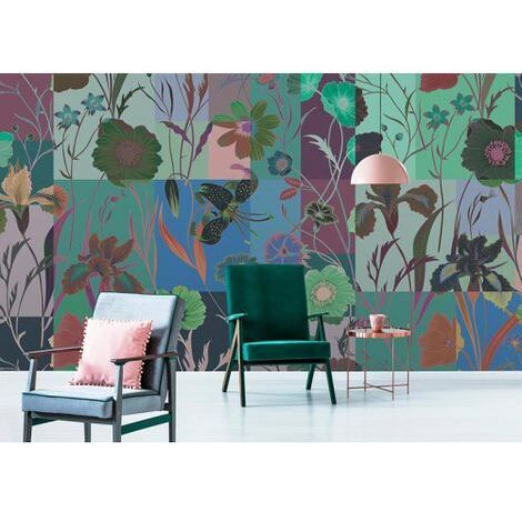 Papier peint panoramique fleurs zen tendance Tapisserie panoramique nature idéal salon Papier peint panoramique multicolore à motifs floral