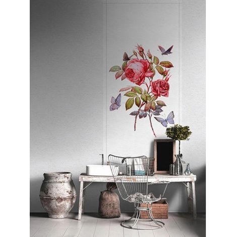 Papier peint panoramique floral blanc & rose Tapisserie panoramique romantique motif rose Papier peint panoramique chambre adulte & couloir