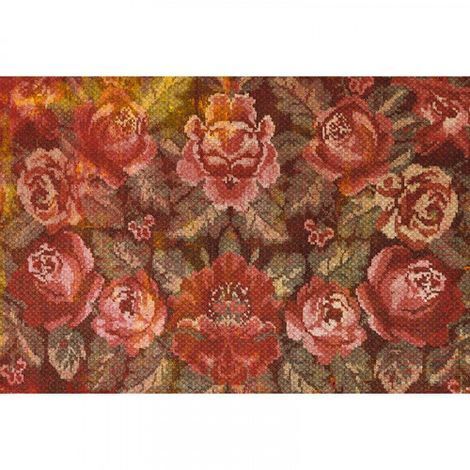 Papier peint panoramique floral effet textile Tapisserie panoramique salon motif rose Papier peint panoramique fleuri vert & rose pour chambre