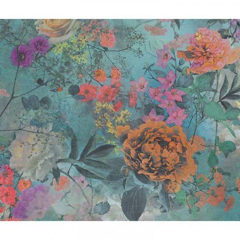 Papier peint panoramique floral multicolore idéal salon Tapisserie panoramique chambre motif fleur Papier peint panoramique bleu fleuri pour couloir