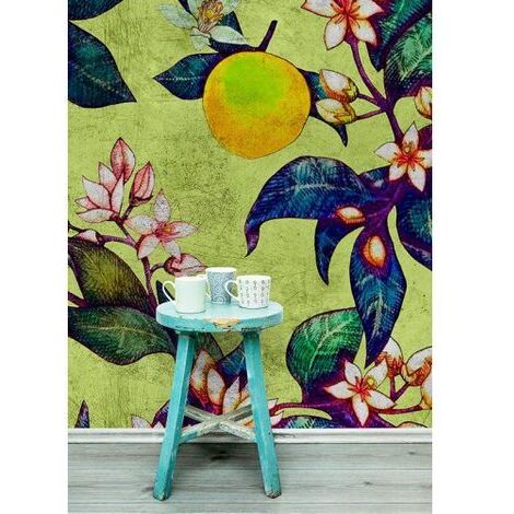 Papier peint panoramique floral nature Tapisserie panoramique arbre à fruits tendance Papier peint panoramique multicolore lumineux