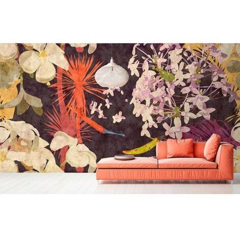 Papier peint panoramique floral pour salon Tapisserie panoramique tendance multicolore Papier peint panoramique fleurs pour chambre