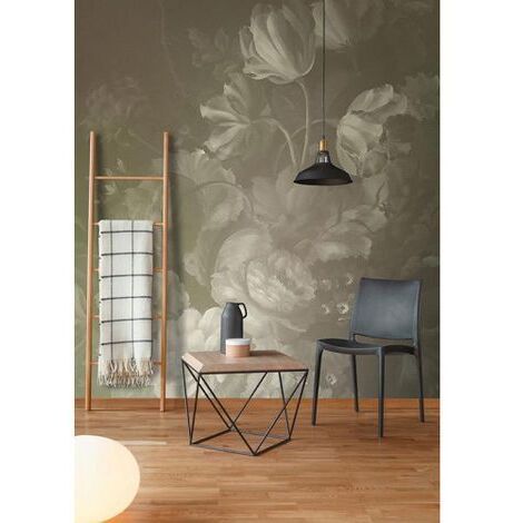 Papier peint panoramique floral vert et blanc Tapisserie panoramique vintage idéal salon Papier peint panoramique nature zen à motifs fleurs