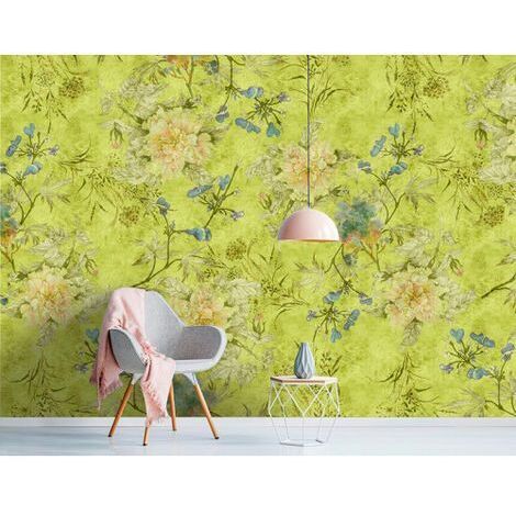 Papier peint panoramique floral vert Tapisserie panoramique fleurie vintage pour couloir Papier peint panoramique cuisine & salon