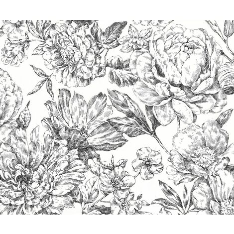 Papier peint panoramique Flowerbed - 300 x 250 cm de Komar - noir et blanc