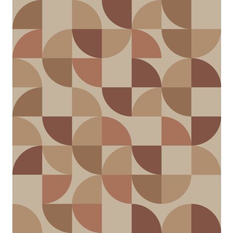 papier peint panoramique formes géométriques beige, rose et rouge foncé  - ESTAhome