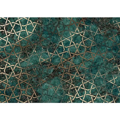papier peint panoramique géométrique bleu canard et or  - Komar
