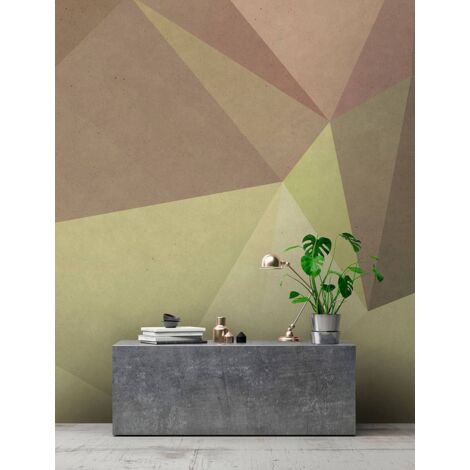 Papier peint panoramique géométrique marron & beige | Tapisserie panoramique moderne motif triangle | Papier peint panoramique pour bureau & salon - 270 x 400 cm (4 pièces)