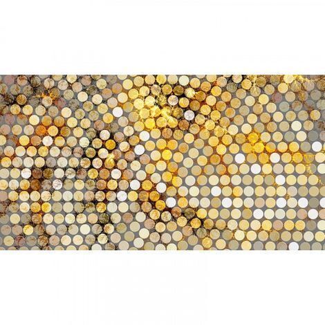 Papier peint panoramique géométrique motif rond Tapisserie panoramique jaune & grise moderne Papier peint panoramique doré salon & cage d'escalier