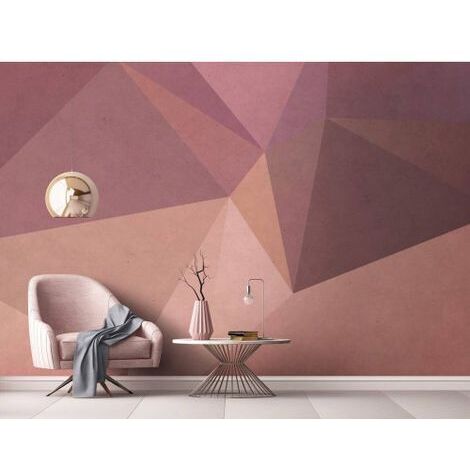 Papier peint panoramique graphique rose & beige | Tapisserie panoramique salon tendance rose | Papier peint panoramique géométrique pour escalier - 270 x 400 cm (4 pièces)