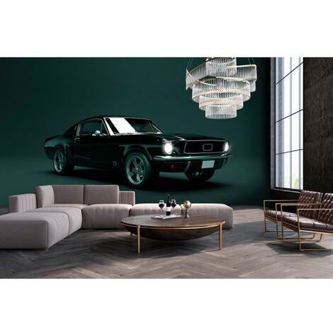 Papier peint panoramique gris vert moderne Tapisserie panoramique voiture vintage Papier peint panoramique noir pour salon