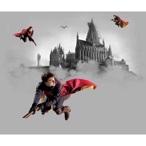 papier peint panoramique Harry Potter Poudlard gris et rouge  - Sanders & Sanders
