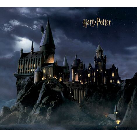 papier peint panoramique Harry Potter Poudlard noir et bleu foncé  - Sanders & Sanders