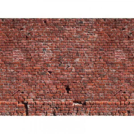 Papier peint panoramique industriel rouge Tapisserie panoramique idéale pour couloir Papier peint panoramique imitation mur de brique