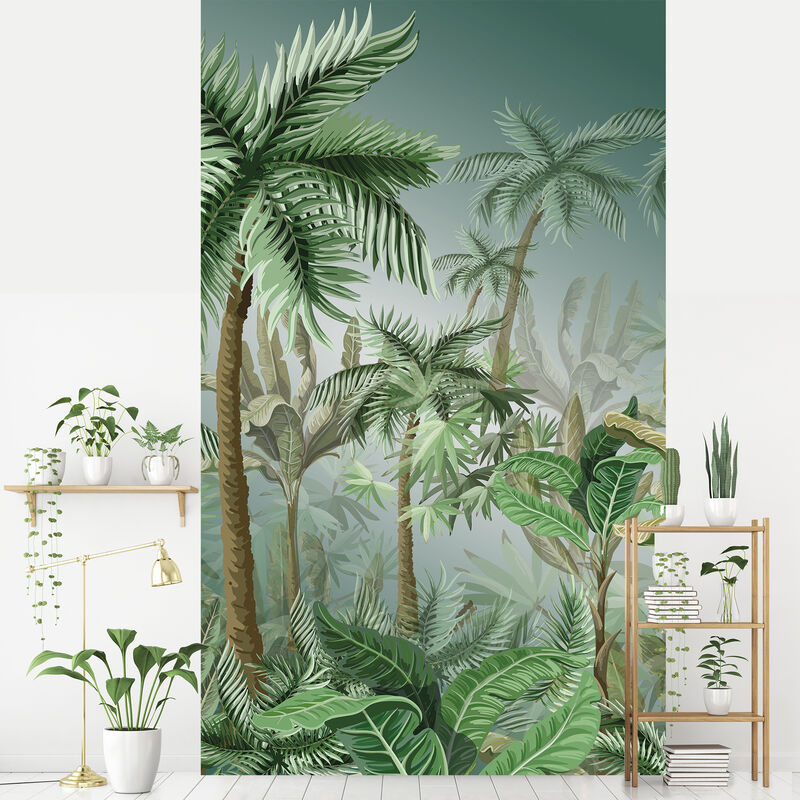 Papier Peint Intissé Jungle avec Palmier et Plantes, 150 cm x 250 cm, Décor Panoramique pour Murs et Plafonds, 150 cm x 250 cm
