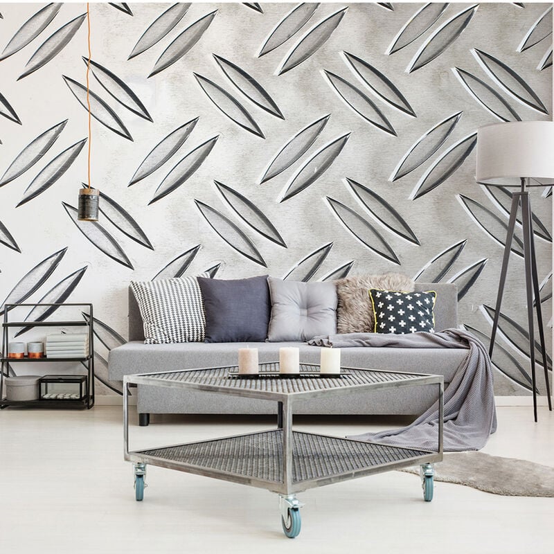 Papier peint intissé anti-dérapant 270x250cm - Style industriel, effet plaque de métal