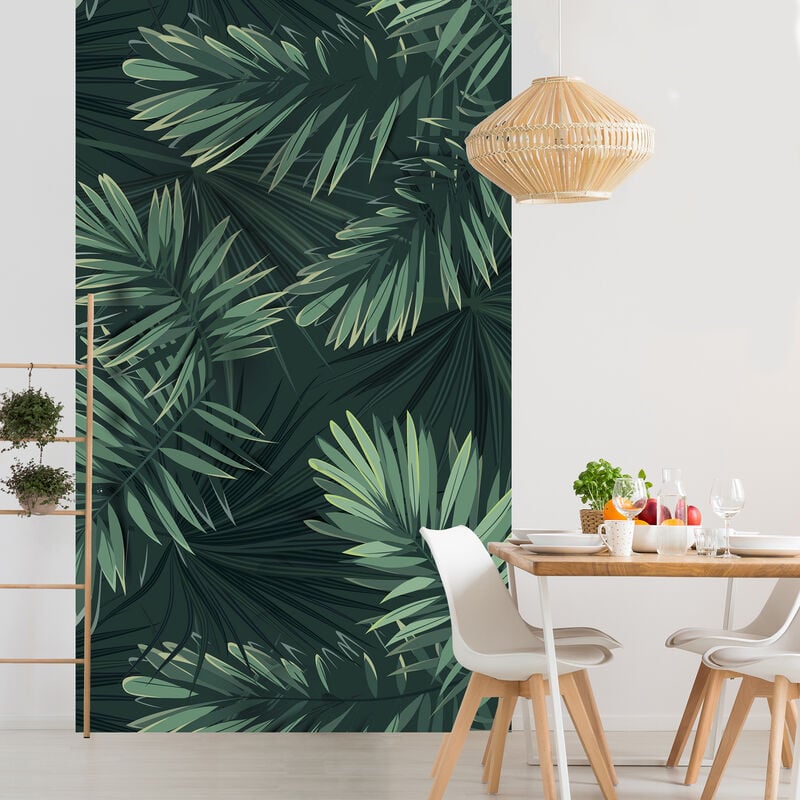 Papier peint intissé Jungle, 150 cm x 250 cm, clair et foncé, tendance panoramique pour décoration intérieure.