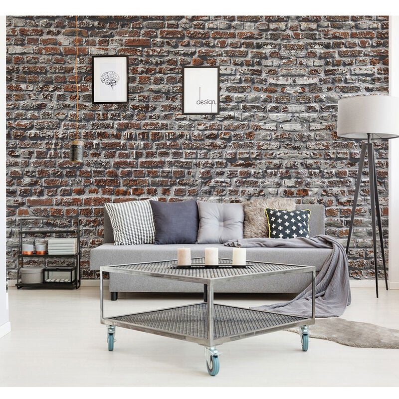 Papier peint intissé 3D, 270 cm x 250 cm. Mur de brique effet trompe l'oeil. Garanti. Décorez votre intérieur avec style.