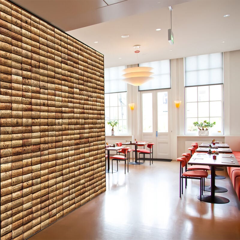 Papier peint XXL 270 cm X 250 cm, déco vin grands crus, trompe l'oeil bouchons de liège, intissé pour décoration unique et originale.