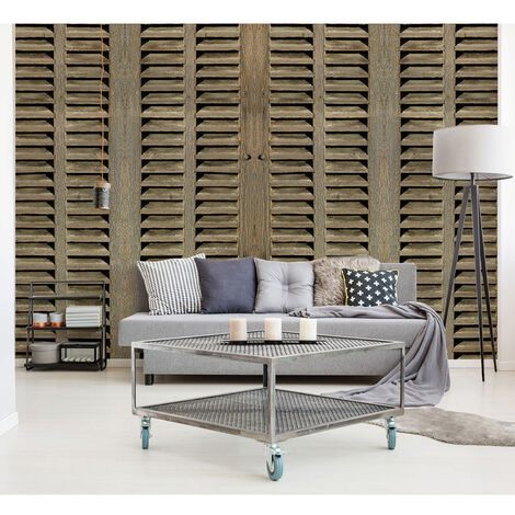 Papier peint panoramique intissé 3D – Effet trompe-l'œil volets en bois – Dimensions 270 cm x 250 cm – Décor rapide à poser – Plage