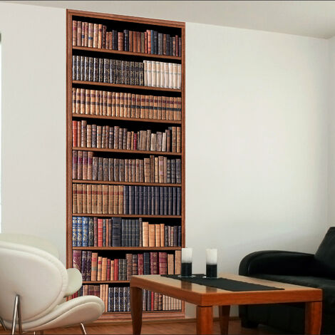 Papier peint panoramique intissé, photo d'une bibliothèque ancienne marron, collection de livres anciens, 250 cm X 96 cm - Marron