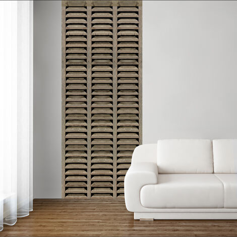 Papier peint panoramique intissé, photo représentant une persienne ancienne en bois marron, au style rustique, 250 cm X 96 cm - Marron