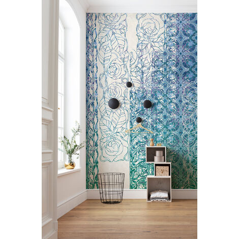 Papier peint panoramique intissée de Komar - Art Nouveau Bleu - Taille: 250 x 280 cm - bleu
