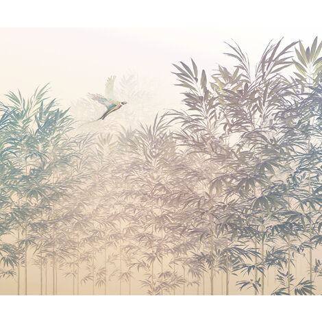 Papier peint panoramique intissée de Komar - Bamboo Paradise - Taille: 300 x 250 cm - bleu, jaune