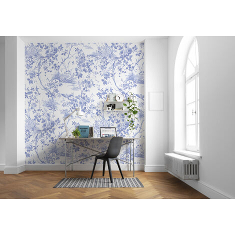 Papier peint panoramique intissée de Komar - Charming Bloom - Taille: 300 x 280 cm - bleu, blanc