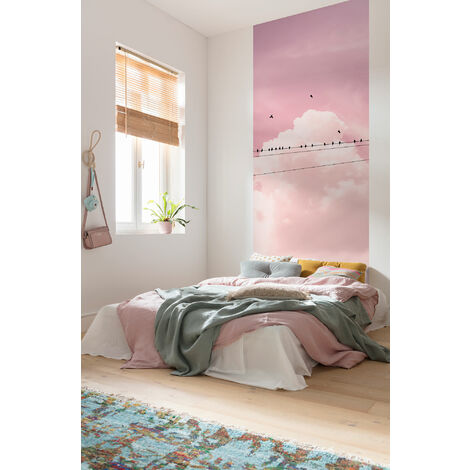 Papier peint panoramique intissée de Komar - Cloud Wire Panel - Taille: 100 x 250 cm - rose
