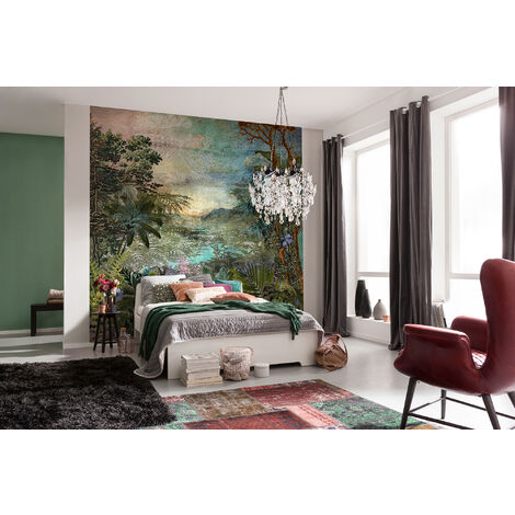 Papier peint panoramique intissée de Komar - Cours Fluvial - Taille: 250 x 250 cm - vert/brun