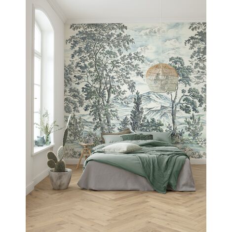 Papier peint panoramique intissée de Komar - Highland Trees - Taille: 250 x 280 cm - vert, blanc, bleu
