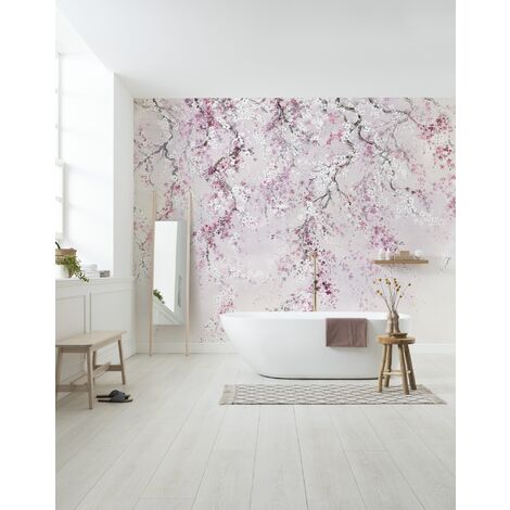 Papier peint panoramique intissée de Komar - Kirschblüten - Taille: 300 x 280 cm - rose, blanc