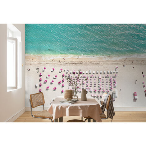 Papier peint panoramique intissée de Komar - rose vif Umbrella - Taille: 400 x 250 cm - turquoise, brun