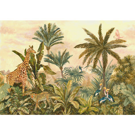 Papier peint panoramique intissée de Komar - Tropical Vintage Garden - Taille: 400 x 280 cm - coloré