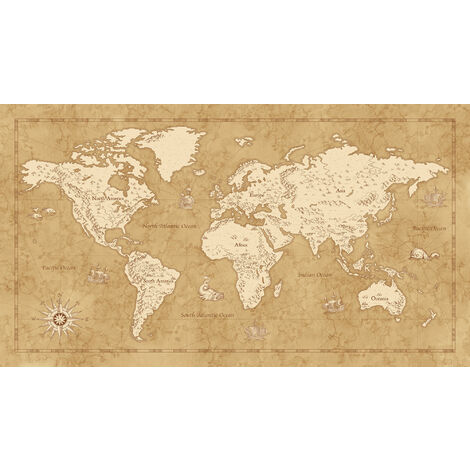 Papier peint panoramique intissée de Komar - Vintage World Map - Taille: 500 x 280 cm - coloré