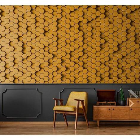 Papier peint panoramique jaune design Tapisserie panoramique originale motif géométrique Papier peint panoramique idéal pour bureau
