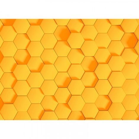 Papier peint panoramique jaune motif hexagone Tapisserie panoramique cuisine jaune graphique Papier peint panoramique géométrique 3D