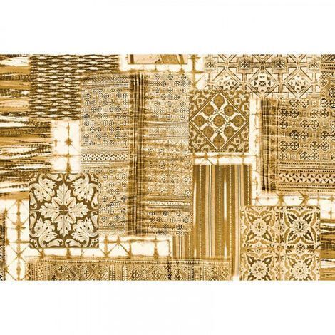Papier peint panoramique jaune patchwork pour cuisine Tapisserie panoramique jaune orientale Papier peint panoramique salon imitation carreaux de ciment