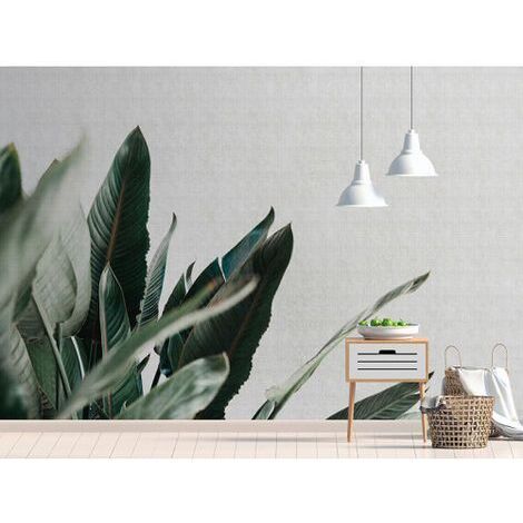 Papier peint panoramique jungle idéal salon et couloir Tapisserie panoramique nature moderne zen Papier peint panoramique vert et gris tendance