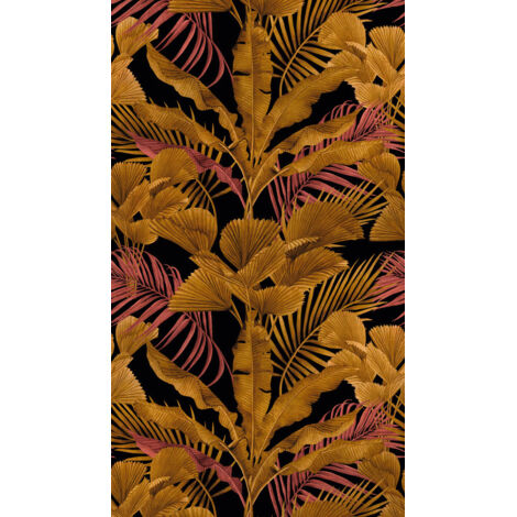 papier peint panoramique jungle noir, or, rose et jaune  - Livingwalls