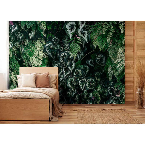 Papier peint panoramique jungle pour bureau Tapisserie panoramique motif tropical vintage Papier peint panoramique vert & noir aspect nature