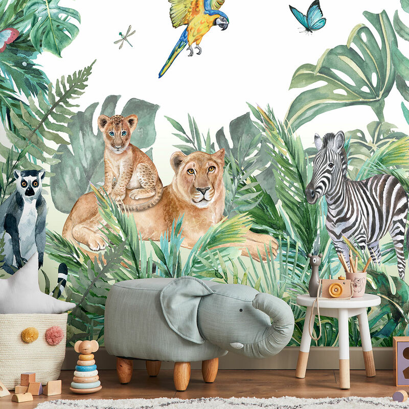 Papier peint panoramique jungle préencollé animaux de la savane h 250 x l 240 cm