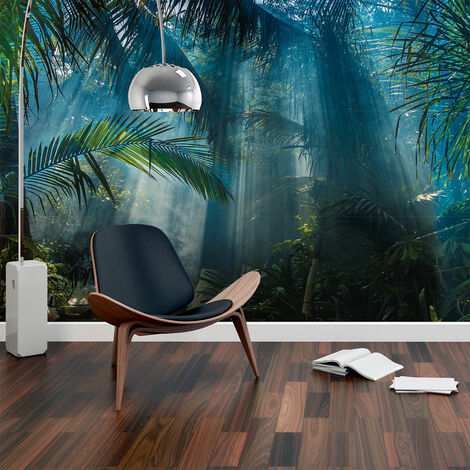 Papier peint panoramique jungle préencollé – Dimensions H 250 x L 480 cm – Intissé sans PVC – Résistant au feu et à la lumière
