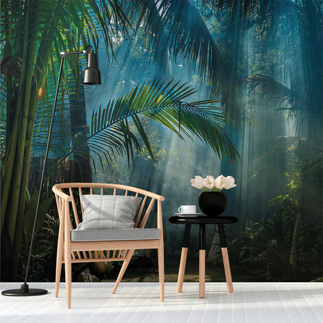 Papier peint panoramique jungle tropicale préencollé 250 x 240 cm – Intissé sans PVC – Résistant à la lumière et au grattage – Application facile